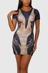 Figurbetontes Minikleid mit Agamemnon-Print