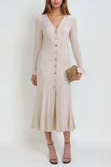 Agapito – Maxi-Strickkleid mit Rüschen und V-Ausschnitt