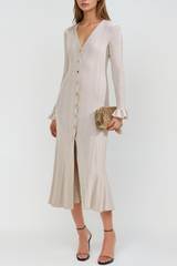 Agapito – Maxi-Strickkleid mit Rüschen und V-Ausschnitt