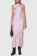 Asymmetrisches Maxikleid mit Agatha-Blumen-Ausschnitt und Schlitz