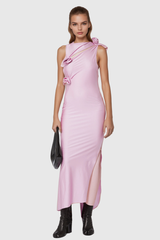 Asymmetrisches Maxikleid mit Agatha-Blumen-Ausschnitt und Schlitz