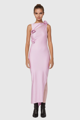 Asymmetrisches Maxikleid mit Agatha-Blumen-Ausschnitt und Schlitz