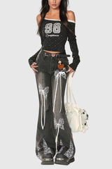 Aguilar – Hayley-Jeans mit Spitzenschleife in Schwarz