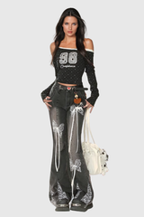 Aguilar – Hayley-Jeans mit Spitzenschleife in Schwarz