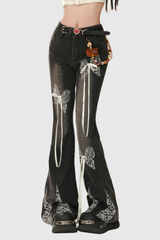 Aguilar – Hayley-Jeans mit Spitzenschleife in Schwarz