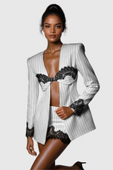 Ahti – Tief ausgeschnittenes Spitzenrock-Set mit Streifen