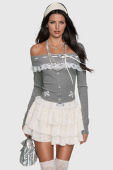 Ailie – Schulterfreies Langarmtop aus Spitze