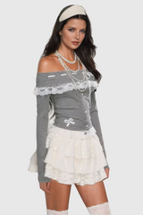 Ailie – Schulterfreies Langarmtop aus Spitze