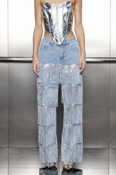 Ajamu – Gerade Jeans mit Paillettenkette