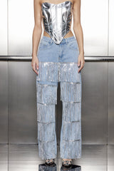 Ajamu – Gerade Jeans mit Paillettenkette