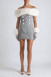 Trägerloses Minikleid aus Kunstpelz mit Knöpfen von Akela