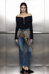 Asymmetrische Jeans „Akia“ mit Leopardenmuster