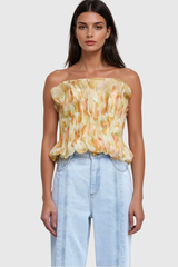 Akili – Trägerloses, gerüschtes Oberteil in Gelb