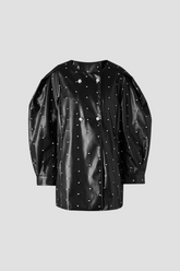 Akinori – Zweireihige Lederjacke mit Perlen und Ballonärmeln