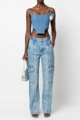 Alba Korsett-Jeanstop mit Blumenmuster