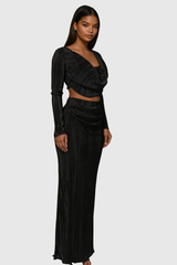 Alexei – Schwarzes Hosenset mit Wasserfallausschnitt und Rüschen