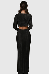 Alexei – Schwarzes Hosenset mit Wasserfallausschnitt und Rüschen