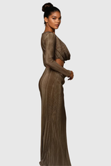 Alexei – Braunes Hosenset mit Wasserfallausschnitt und Rüschen