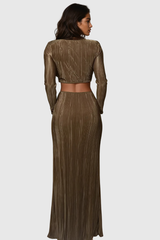 Alexei – Braunes Hosenset mit Wasserfallausschnitt und Rüschen