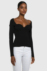 Alistair – Tief ausgeschnittenes Strickoberteil in Schwarz