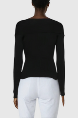 Alistair – Tief ausgeschnittenes Strickoberteil in Schwarz