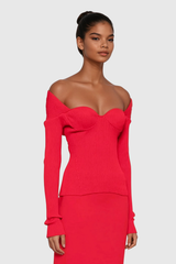 Alistair – Tief ausgeschnittenes Strickoberteil in Rot