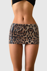 Alodia – Pailletten-Rockset mit Leopardenmuster, Schnürung und Cut-Outs