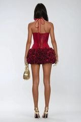 Aloisia Trägerloses Korsett-Set mit Blumenmuster und Schnürrock