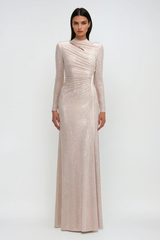 Alter – Maxikleid mit Strass-Ausschnitt und Rüschen in Aprikose