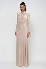 Alter – Maxikleid mit Strass-Ausschnitt und Rüschen in Aprikose