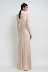 Alter – Maxikleid mit Strass-Ausschnitt und Rüschen in Aprikose