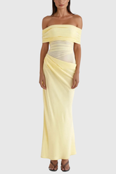 Alucia – Schulterfreies Maxikleid aus gerüschtem Netzstoff