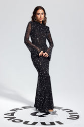 Andie – Figurbetontes Maxikleid mit langen Ärmeln und Strass