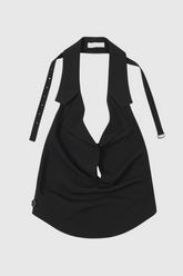 Angelica – Rückenfreies Oberteil mit Schnürung und Revers in Schwarz