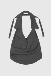 Angelica – Rückenfreies, geschnürtes Oberteil mit Revers in Grau