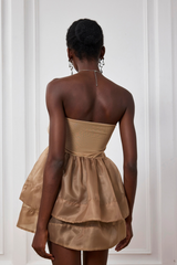 Angelique – Schulterfreies Minikleid aus Netzstoff mit Blumenmuster