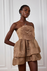 Angelique – Schulterfreies Minikleid aus Netzstoff mit Blumenmuster