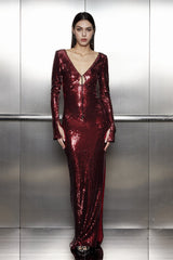 Aoibhe Pailletten-Langarm-Maxikleid in Rot