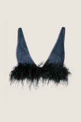 Arabella – Jeanstop mit Federverzierung