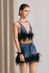 Arabella Jeansrock mit Federbesatz