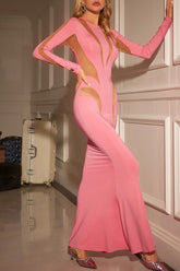 Ariana – Figurbetontes Maxikleid aus Netzstoff in Rosa