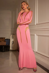 Ariana – Figurbetontes Maxikleid aus Netzstoff in Rosa