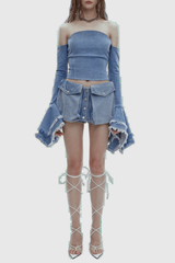 Ava Denim – schulterfreies, figurbetontes Oberteil