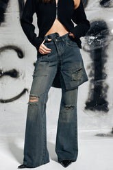 Avani Hollow Zerrissene Fransen Dekonstruierte Jeans