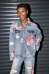 Avni – Zerrissene Jeansjacke mit Spitzenbesatz