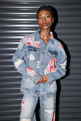 Avni – Zerrissene Jeansjacke mit Spitzenbesatz