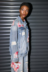 Avni – Zerrissene Jeansjacke mit Spitzenbesatz