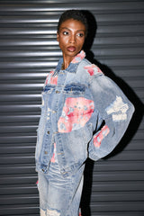 Avni – Zerrissene Jeansjacke mit Spitzenbesatz