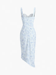 Geblümtes Midi-Korsettkleid mit Rüschen