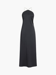 Hold My Pearls – Langes Satinkleid mit offenem Rücken